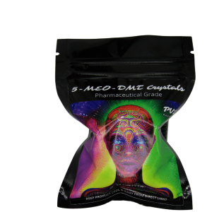 Buy pharmaceutical grade 5-MEO-DMT freebase crystals for sale online Australia in a black foil pouch for pure potency. Buy psychedelic face labeled 5-MEO-DMT freebase for sale online Australia to experience verified chemical purity. Buy pure 5-MEO-DMT freebase crystals for sale online Australia featuring a colorful psychedelic pouch design.