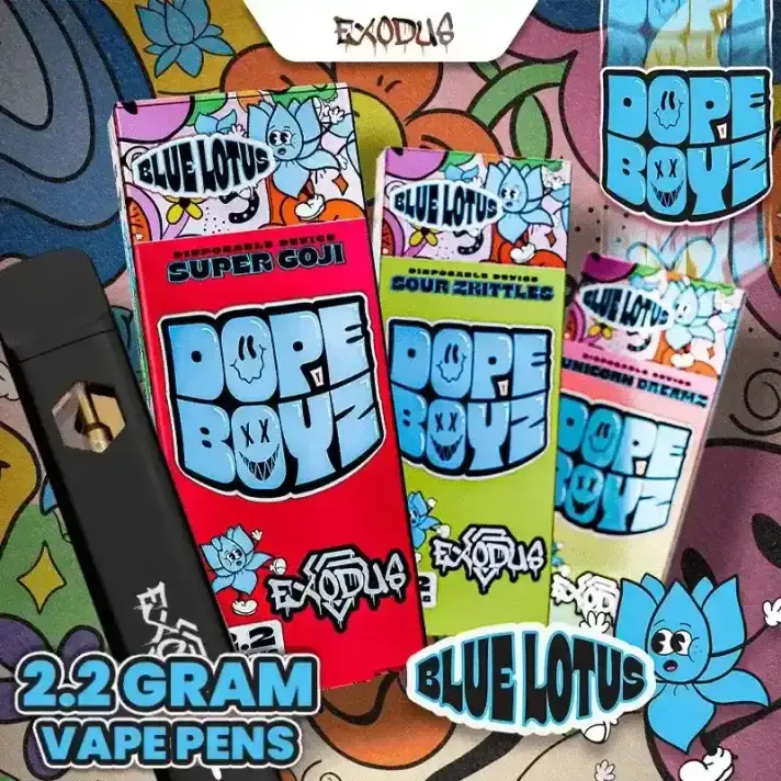 Buy Exodus Blue Lotus Dope Boyz disposable vape 2.2g for sale online USA for smooth relaxation. Buy the vibrant blue Exodus Dope Boyz vape for sale online USA to enjoy effortless portable sessions. Buy Exodus 2.2g Blue Lotus vape pen for sale online USA for calming herbal relief.