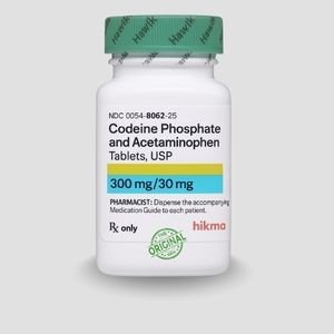 Buy Hikma Codeine Phosphate and Acetaminophen tablets in Australia for effective pain relief. Buy white bottle of Codeine 300mg and 30mg tablets featuring a green cap from our AU pharmacy store. Buy Codeine Phosphate and Acetaminophen capsules in a clear plastic bottle for fast delivery across Australia.