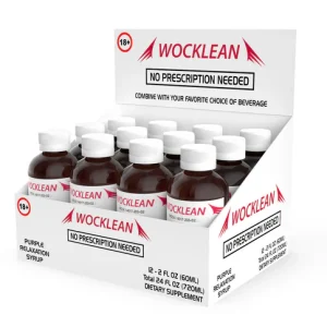 Buy Wocklean purple display box for sale online Australia to stock relaxation syrup easily. Buy Wocklean purple 2oz display box for sale online Australia featuring twelve relaxing bottles. Buy Wocklean purple counter display box for sale online Australia to showcase relaxation drinks.