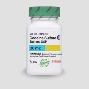 Buy Hikma Codeine 30mg tablets in a white prescription bottle for fast delivery across Australia. Buy 30mg Codeine Sulfate tablets from a white prescription bottle available online throughout Australia. Buy Codeine 30mg prescription tablets online in Australia featuring a white Hikma bottle angled for view.