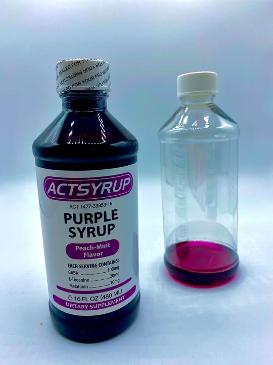 Buy ACTSYRUP (16oz) Purple Peach-Mint Flavor with a bonus pink bottle for sale online USA to enjoy fast relaxation. Buy ACTSYRUP 16oz purple peach-mint syrup with pink side bottle for sale online USA to soothe your mind quickly. Buy ACTSYRUP purple peach-mint flavor with bonus pink bottle for sale online USA to unwind with ease.