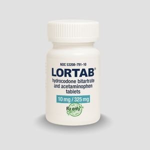 Buy Lortab 10 325mg tablets online in Australia using this prescription bottle front view. Buy Lortab 10 325mg prescription tablets from an Australian pharmacy displayed in this bottle flat lay. Buy Lortab 10 325mg medication for pain relief in Australia shown in a studio bottle shot.