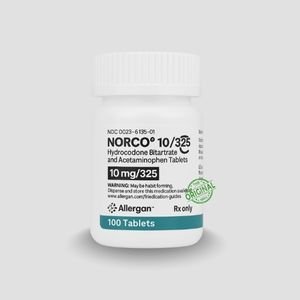 Buy Norco 10/325mg tablets in white Allergan prescription bottles from our online pharmacy in Australia. Buy legitimate Norco 10/325mg hydrocodone bitartrate and acetaminophen pills shown in an Allergan medicine bottle. Buy Allergan Norco 10/325mg pain relief medication in a white prescription bottle for delivery across Australia.