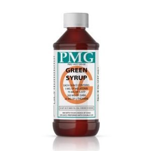 Buy PMG green 8oz syrup bottle for sale online Australia to soothe daily stress. Buy PMG green syrup bottle front view for sale online Australia to ease evening tension. Buy PMG green 8oz liquid bottle for sale online Australia to aid restful sleep.