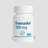 Buy Tramadol 200mg white prescription bottle online in USA with a clear icon label from this front view studio shot. Buy Tramadol 200mg medication in a white bottle online across USA featuring a clear illustrated pill icon design. Buy Tramadol 200mg white plastic prescription bottle online for delivery in USA shown from a centered front angle.