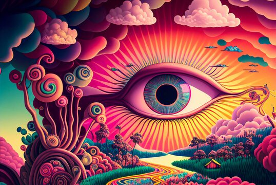 Buy the psychedelic landscape poster for sale online Australia to instantly transform your living space. Buy this surreal neon art print for sale online Australia to spark daily creative inspiration. Buy the giant glowing eye wall art for sale online Australia to create a striking focal point.